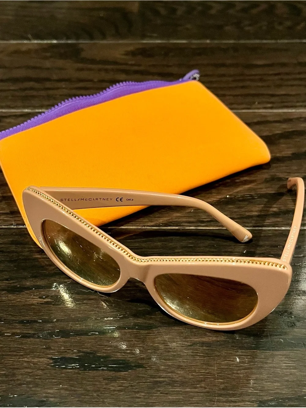 Stella McCartney Kids Pink Cat-Eye Sunglasses & Zipper Case Mirror w/ Chain-Trim